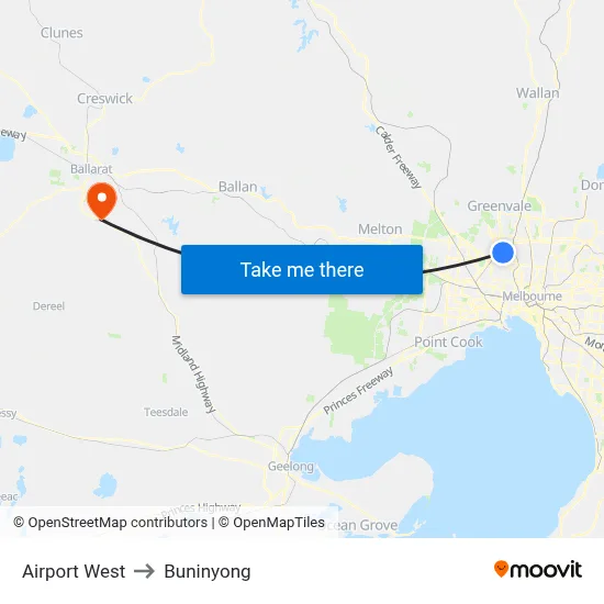 Airport West to Buninyong map