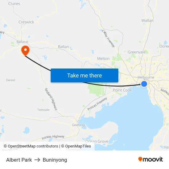 Albert Park to Buninyong map