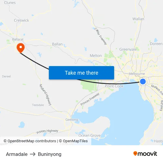 Armadale to Buninyong map