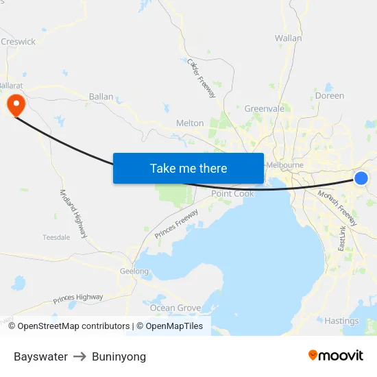Bayswater to Buninyong map