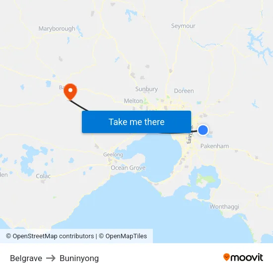 Belgrave to Buninyong map