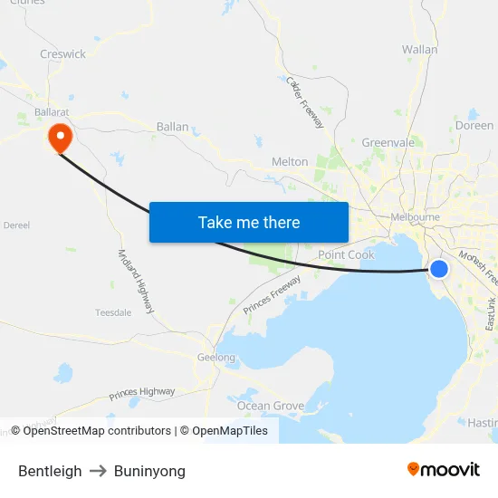 Bentleigh to Buninyong map