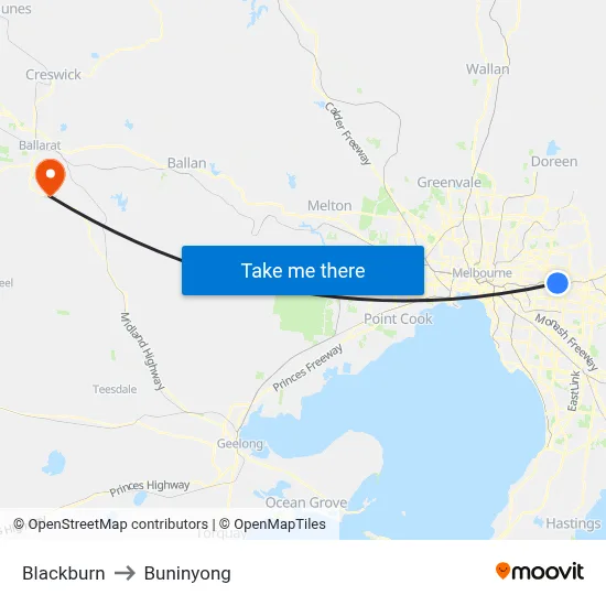 Blackburn to Buninyong map