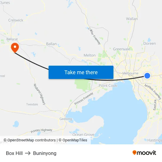 Box Hill to Buninyong map