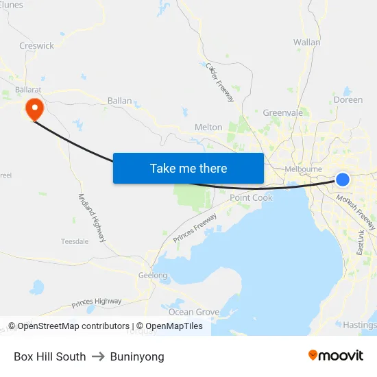 Box Hill South to Buninyong map