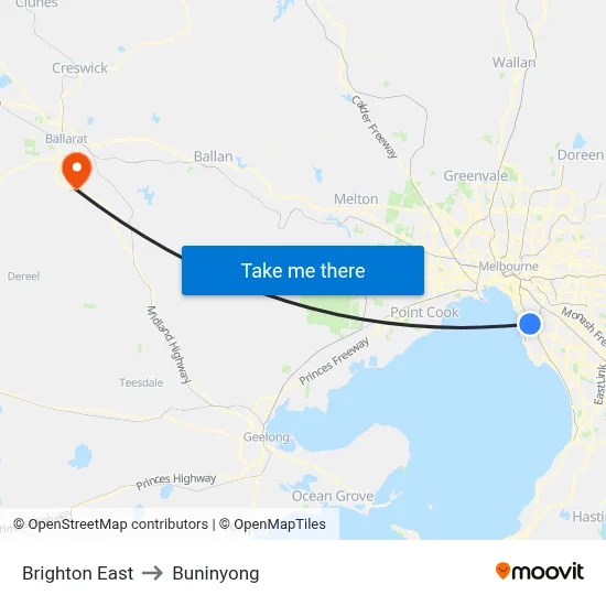Brighton East to Buninyong map