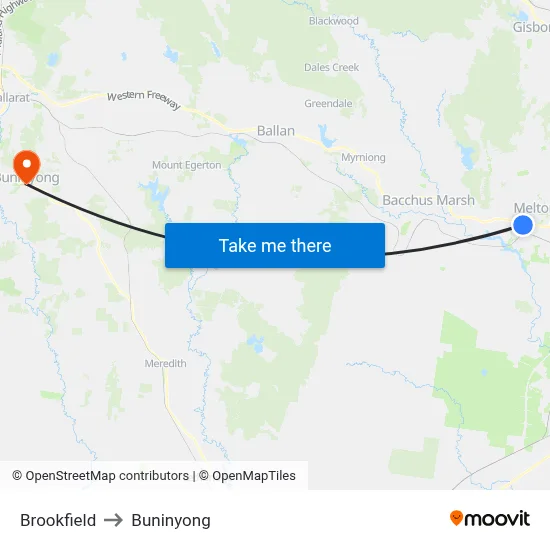 Brookfield to Buninyong map