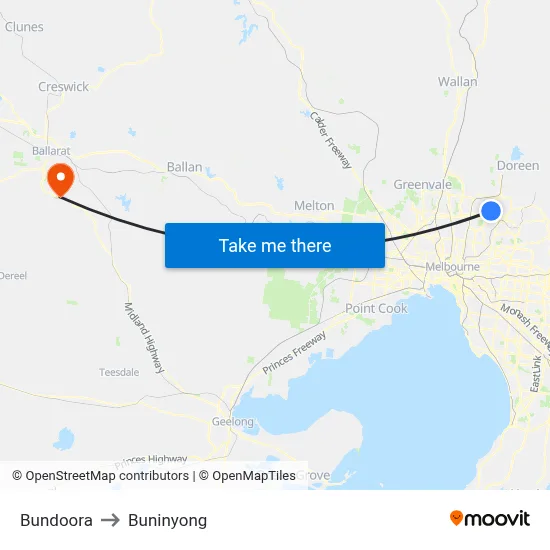 Bundoora to Buninyong map