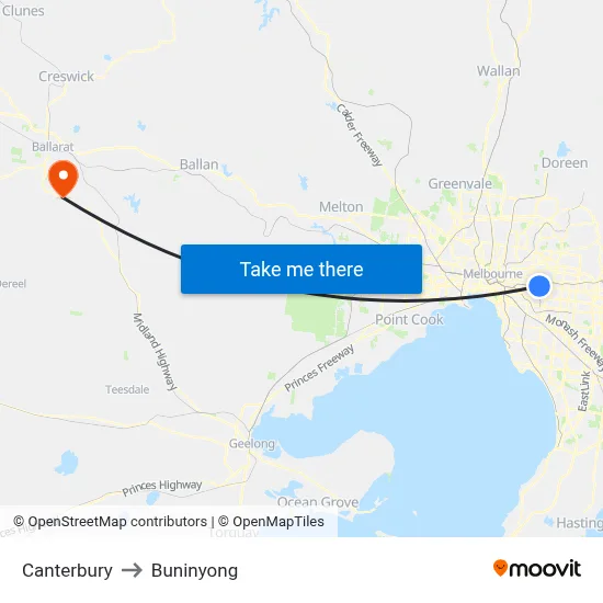 Canterbury to Buninyong map