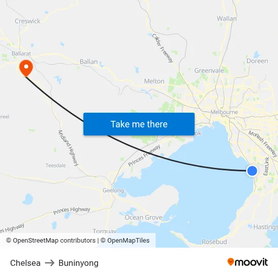 Chelsea to Buninyong map
