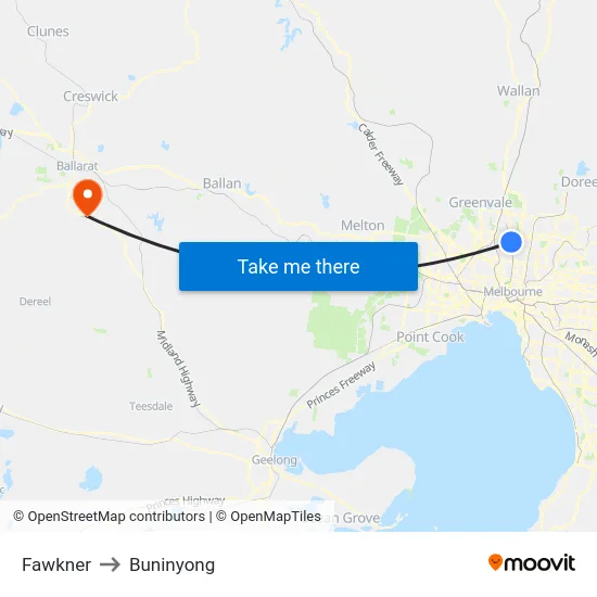 Fawkner to Buninyong map