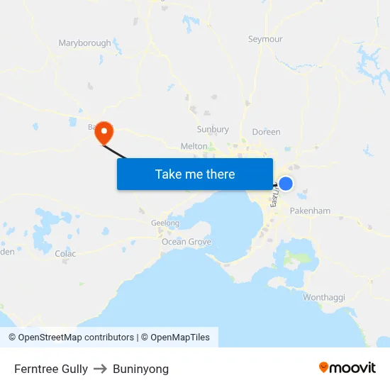 Ferntree Gully to Buninyong map