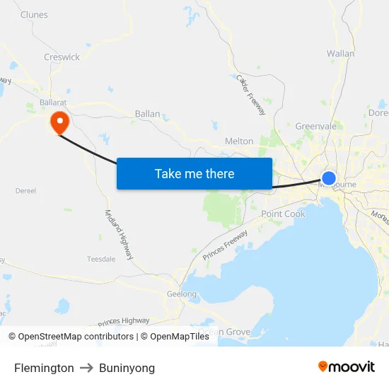 Flemington to Buninyong map