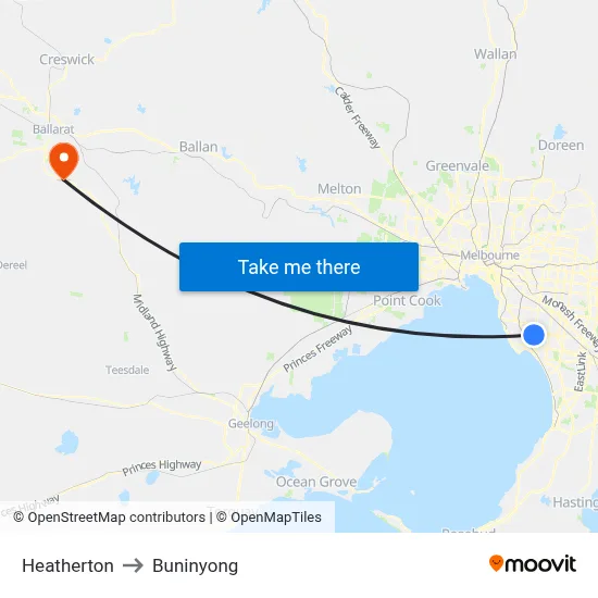 Heatherton to Buninyong map