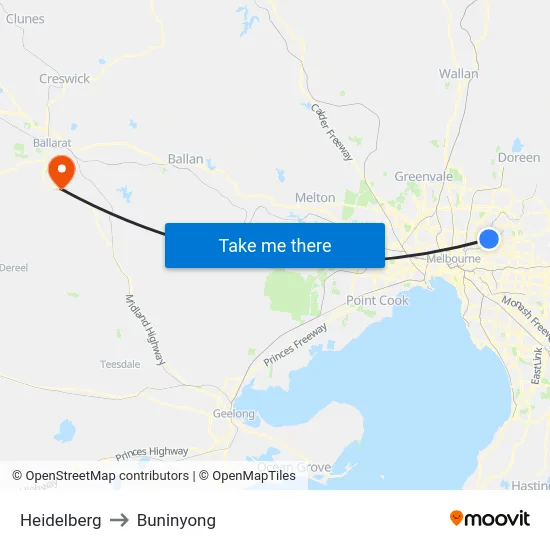 Heidelberg to Buninyong map