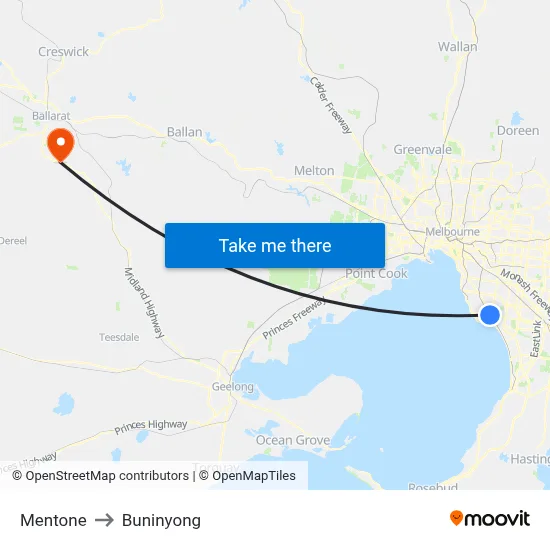 Mentone to Buninyong map