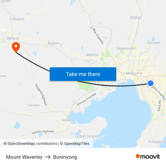 Mount Waverley to Buninyong map