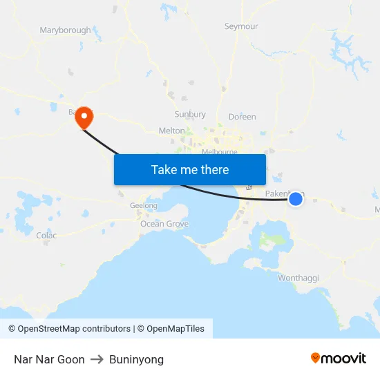 Nar Nar Goon to Buninyong map