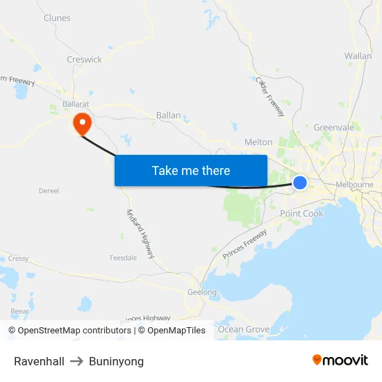 Ravenhall to Buninyong map