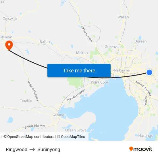 Ringwood to Buninyong map