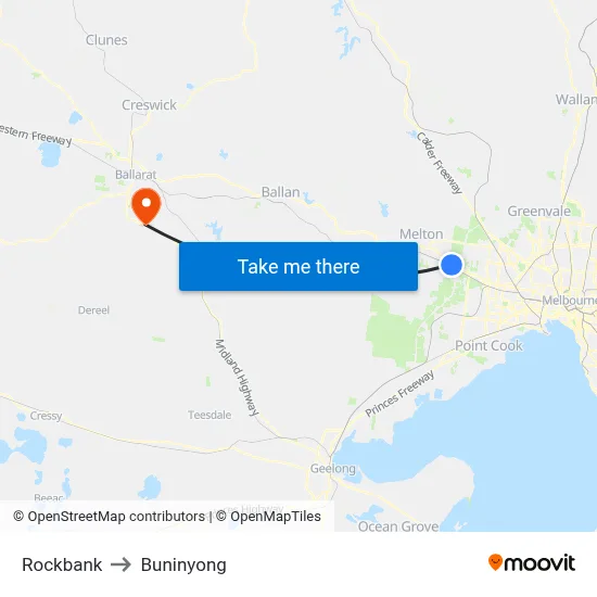 Rockbank to Buninyong map