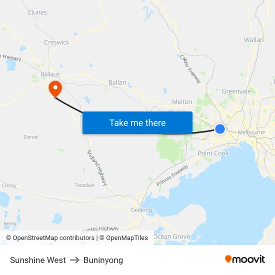 Sunshine West to Buninyong map