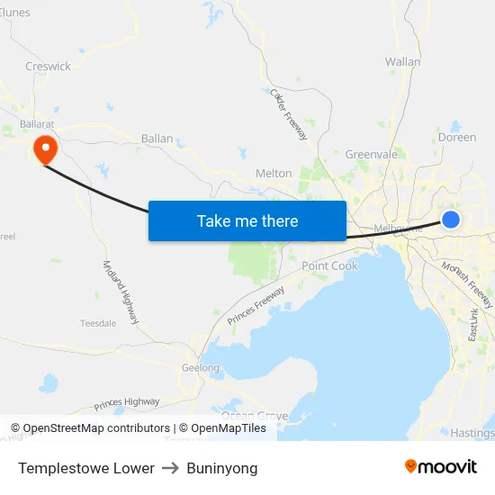 Templestowe Lower to Buninyong map