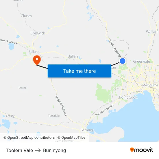 Toolern Vale to Buninyong map