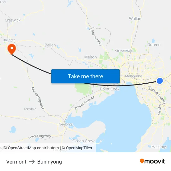 Vermont to Buninyong map