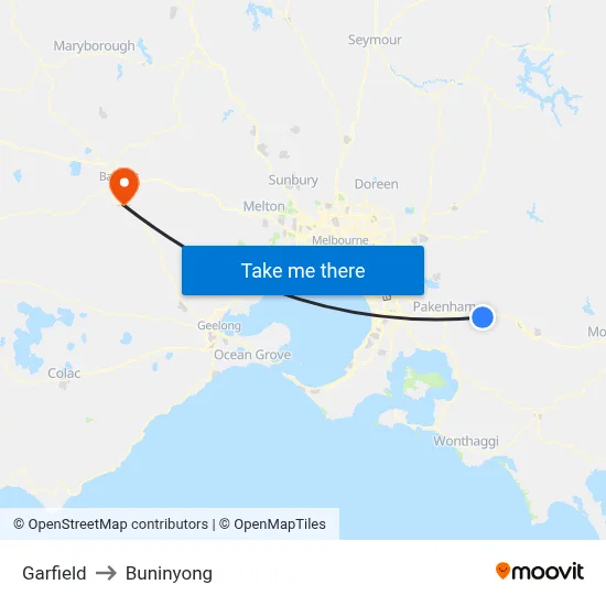 Garfield to Buninyong map