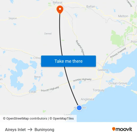 Aireys Inlet to Buninyong map
