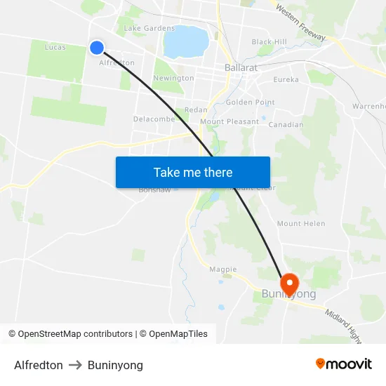 Alfredton to Buninyong map