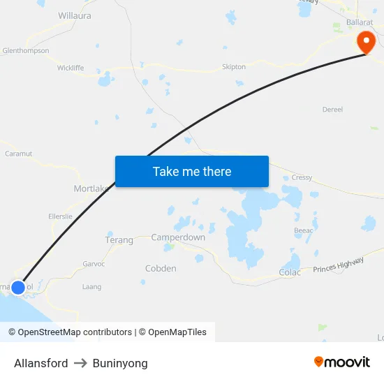 Allansford to Buninyong map