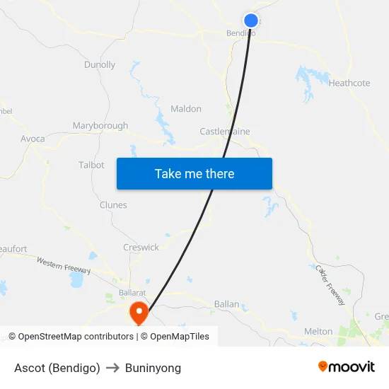 Ascot (Bendigo) to Buninyong map