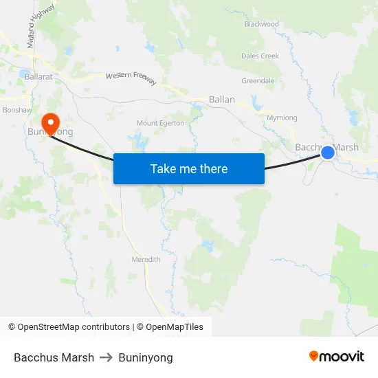 Bacchus Marsh to Buninyong map