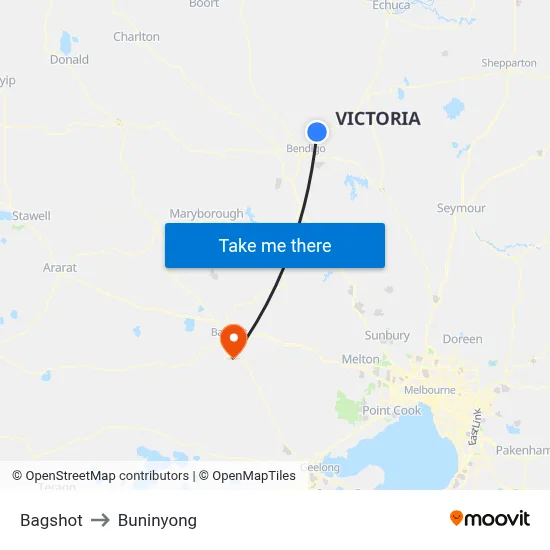 Bagshot to Buninyong map