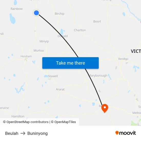 Beulah to Buninyong map