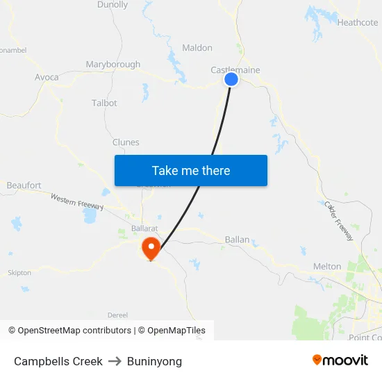 Campbells Creek to Buninyong map