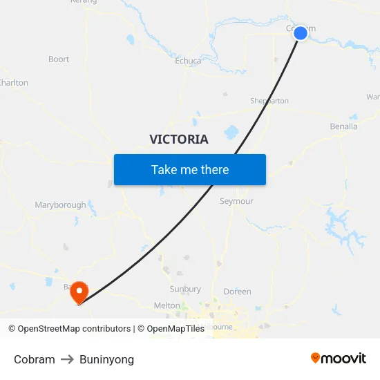 Cobram to Buninyong map