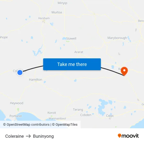 Coleraine to Buninyong map
