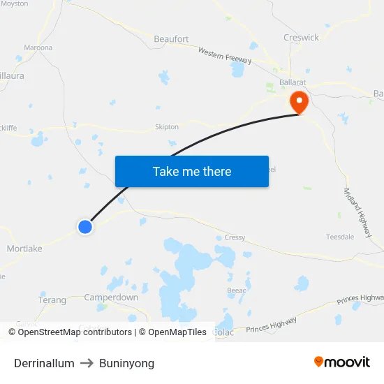 Derrinallum to Buninyong map