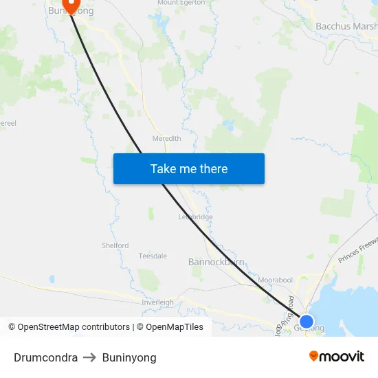 Drumcondra to Buninyong map