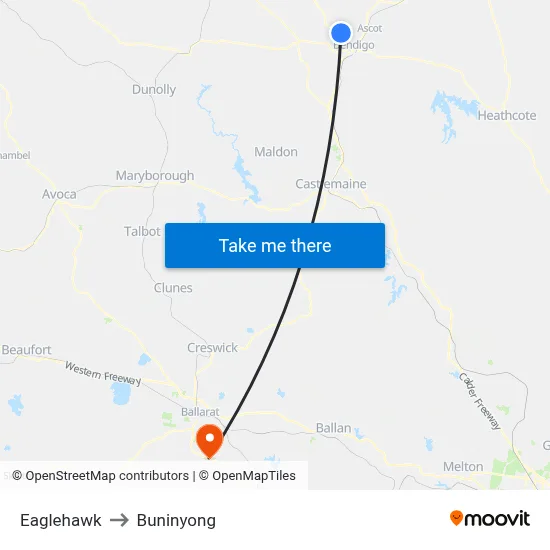 Eaglehawk to Buninyong map