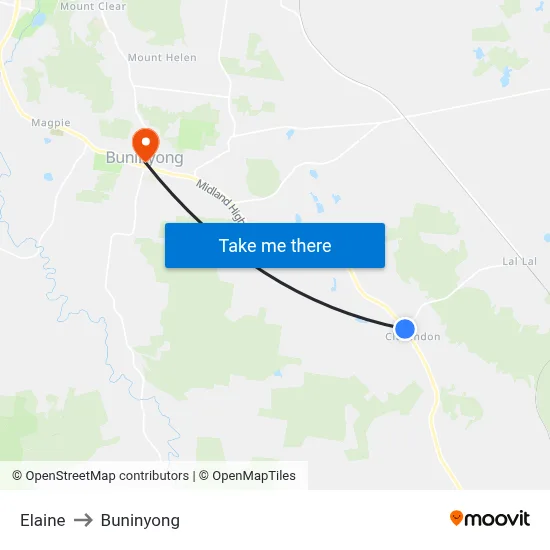 Elaine to Buninyong map