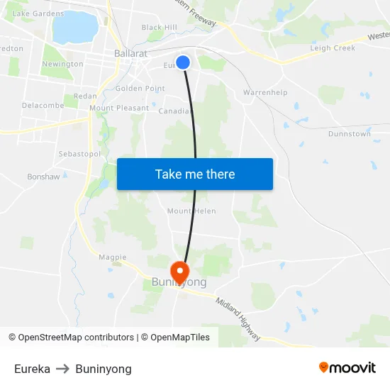 Eureka to Buninyong map
