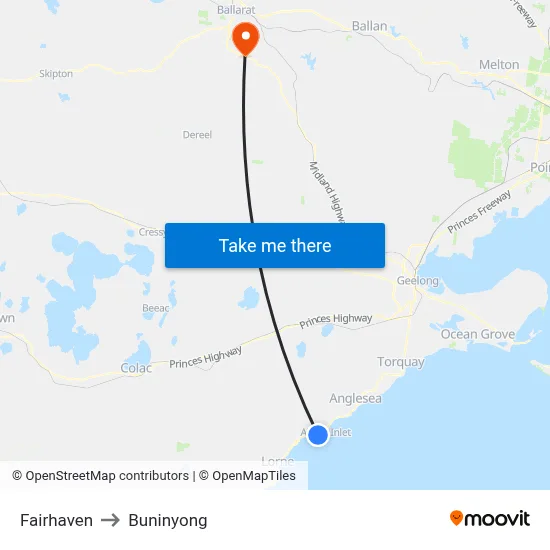 Fairhaven to Buninyong map