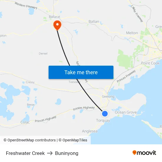 Freshwater Creek to Buninyong map