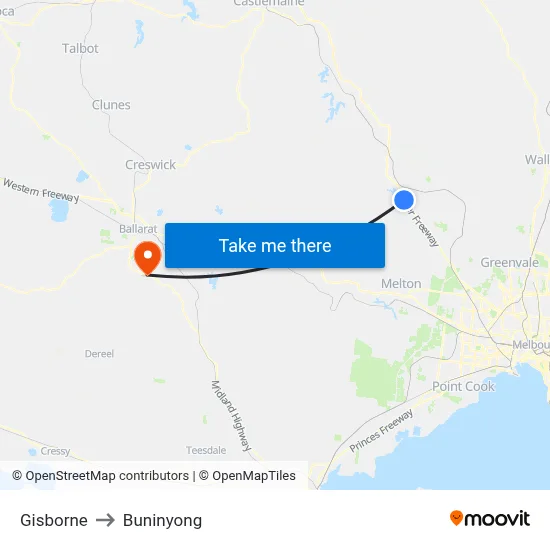 Gisborne to Buninyong map