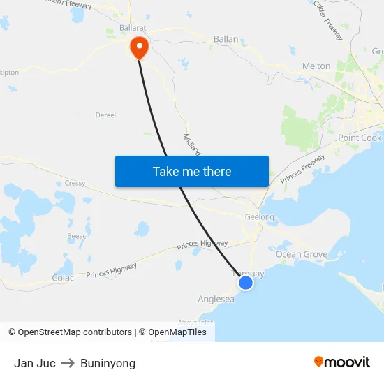 Jan Juc to Buninyong map