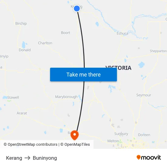 Kerang to Buninyong map